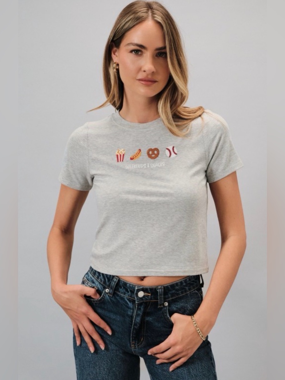 244 Light Gray Graphic Tee with Snack Icons
